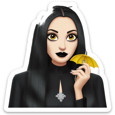 Teen Morticia Addams at a rainy funeral holding umbrella. funeral veil gloves, holding small clutch.Palm Beach Honey Barbie  sticker
