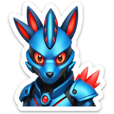 Edgy Neon-glowing punky badass cool metallic futuristic cyborg-Zeraora-Salandit-Lucario-fusion sticker