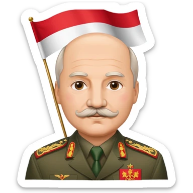 Alexander Lukashenko with mustache holding Belarus flag sticker