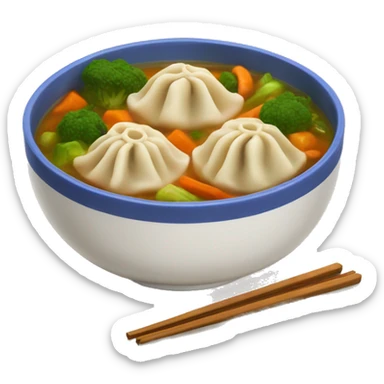 Dumplings with veggies in a soup bowl sticker