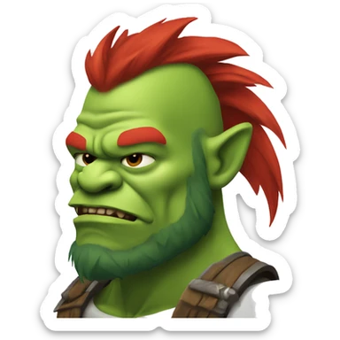green orc with red beard and red mohican sticker
