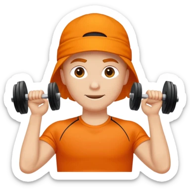 Mach mir einen glücklichen typen der im gym trainert und viele muskeln hat mit einem orangen sport thshirt und schwarzen kurzen haaren sticker