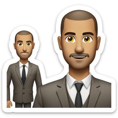 olive skin man, with brown buzz cut and a stubbled beard, with a smart business man outfit on. portrait. sticker