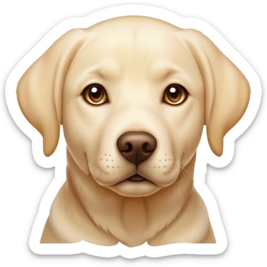 Cinematic Noble Cream Labrador Portrait Emoji, Poised and regal, with a strong, athletic build and a smooth, well-groomed cream Fur, deep-set soulful warm eyes, Simplified yet sharp and sophisticated features, highly detailed, glowing with a soft, dignified glow, high shine, intelligent and gentle, stylized with an air of grace, focused and attentive, soft glowing outline, capturing the essence of a watchful and loving companion, so majestic it feels as though it could bound out of the screen with effortless authority! sticker