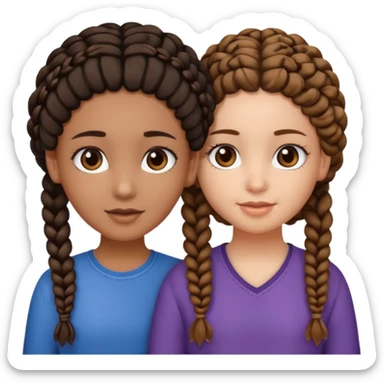 2 girl best friends. One is black with braids and brown eyes. One is white with curly brown hair with brown eyes.  sticker