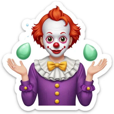 Clown dropping down to pick up soap looking from behind sticker