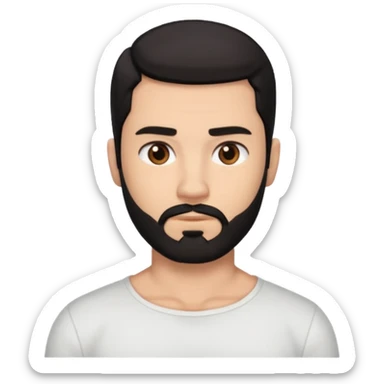 A man with black eyes. With a black beard and medium smooth hair. with the neck without clothes sticker