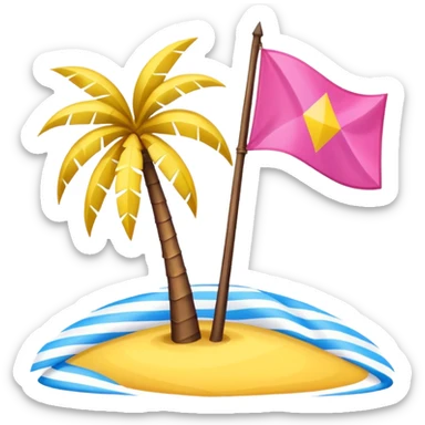 A pink flag on the sides two small blue triangles In the middle of the circle on the flag a small pink palm tree coming out of the sides  yellow circle with two thick yellow stripes sticker