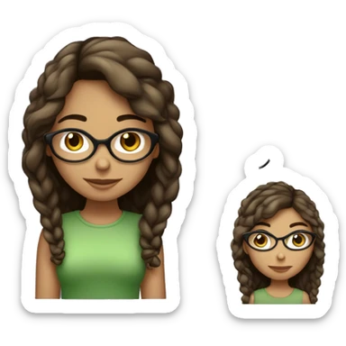 menina de cabelo marrom liso um oculos verde pele bege claro com um coelho preto e pequeno cabelo longo sticker