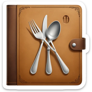Closed cookbook with a fork and spoon symbol on the cover – collection of recipes sticker