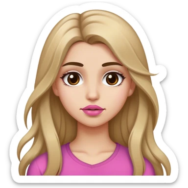 Girl with long dirty blonde hair, brown eyebrows, brown eyes, pinkish lips sticker