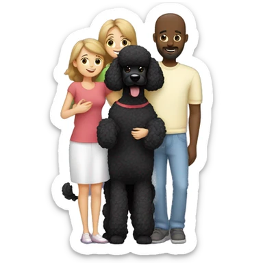 European Mom, dad and daughter hug black poodle sticker