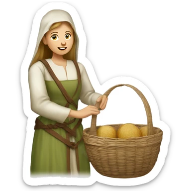 medieval market caucasian femal visitor with a basket sticker