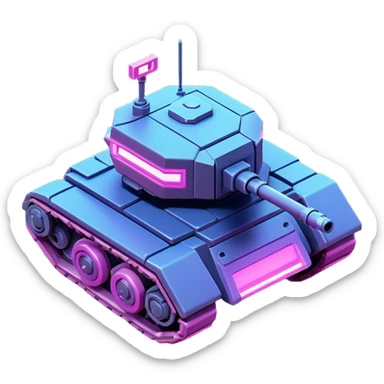 Clash of Clans aesthetic: Cinematic Playful 3D Isometric Space Tank Emoji, rendered in a 3D vector-style similar to standard emojis with minimal shading and bold, simplified shapes. A compact, distinct form with signature details, softly glowing with a futuristic sci-fi warfare charm. Simplified yet unmistakably iconic, highly detailed and consistent, glowing with a soft radiance and high shine. Stylized with a touch of high-tech brilliance and a soft glowing outline, capturing the essence of a beloved gaming relic with a friendly, playful manner! sticker