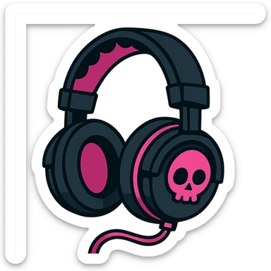 gothic headphones, black and pink, vibrant toon style sticker