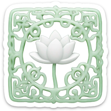 A whole white Rectangle shaped outline, Chinese style water-lily-patterned jade ornament sticker