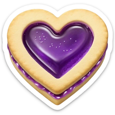 Realistic shortbread cookie in the shape of a heart with violet jelly middle filling and sprinkled powder sugar on top. sticker