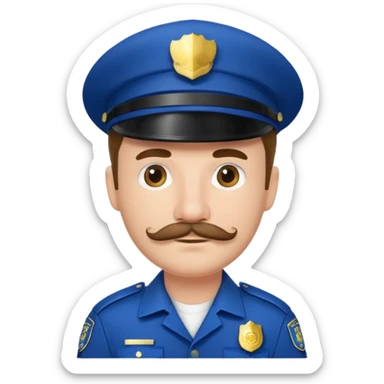 Male police officer, white cap, mustache, realistic portrait sticker