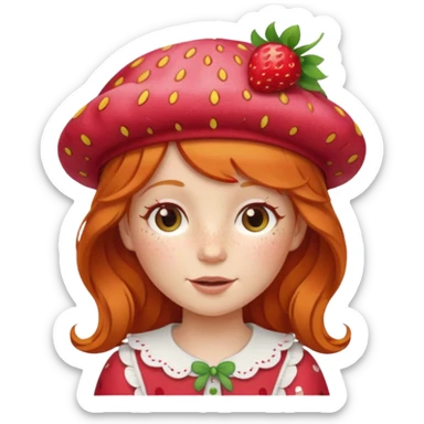strawberry shortcake ginger girl with freckles and a strawberry hat sticker