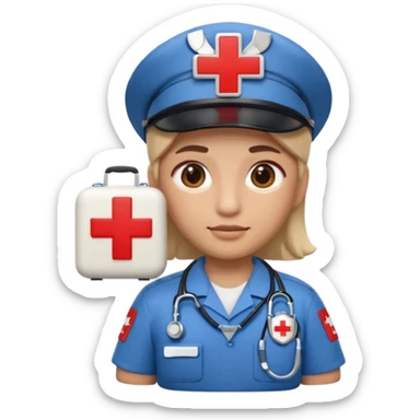 Apple Memoji-style 3D emoji of a paramedic with a red cross badge and medical kit, rounded shapes, soft shading, no background.
 sticker