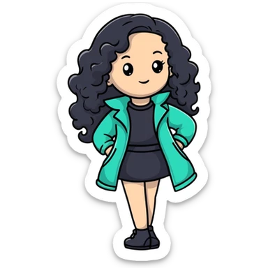 Stylish girl with long curly hair in fashionable outfit sticker