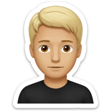 Create a man in the iOS 18 version, standing with a black shirt and blond hair, and I need to see him from head to t sticker