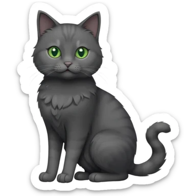 full body view of beautiful female solid dark grey cat with green eyes, white toes/paws and white patch on her chest sticker