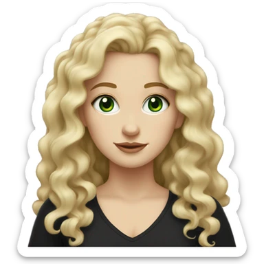 white girl with blonde curly to wavy hair green eyes wearing a black top sticker