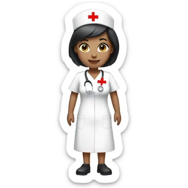 super short black straight hair female nurse with red cross sign hat wearing dress sticker