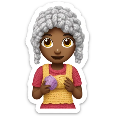 a girl who crochets toys with threads sticker