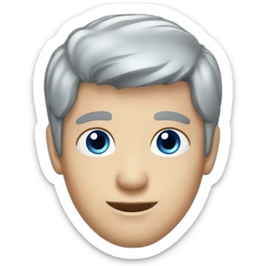 male, short grey hair, blue eyes, blue jumper sticker