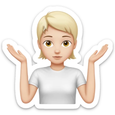 Una persona con los brazos estirados perpendicularmente hacia ambos lados con una camiseta blanca  sticker