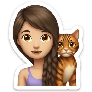 Brunette long hair and fringe girl with a brown tigger cat sticker