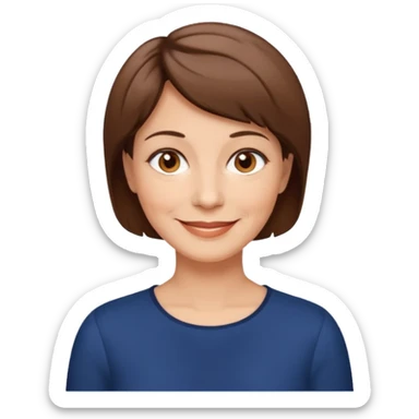 Woman 60, brown short hair hair, brown eyes, smiling sticker