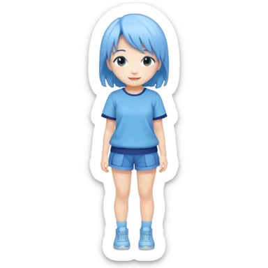 Kawaii girl Japanese full body blue pastel sticker