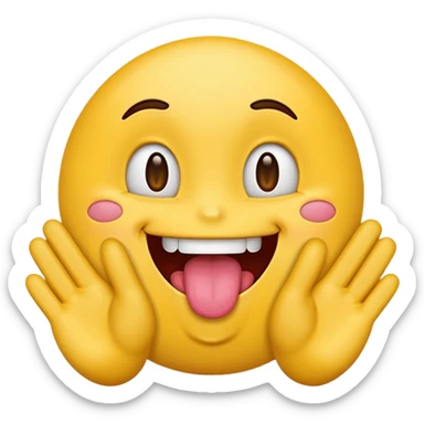 Emoji with tongue out and hands by side ￼ sticker