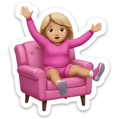 Little Girl fat but not too fat falling off of a chair half in the air chair with pink clothes on sticker