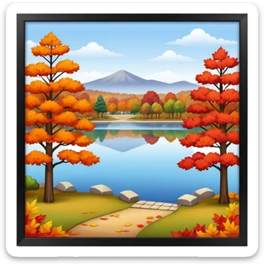 a park with a lake in autumn season sticker