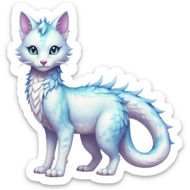 Kawaii white pastel iridescent beautiful pretty elegant divine edgy fantasy feline-vernid-sergal-fursona animal creature with a tufted tail full body with intricate markings  sticker