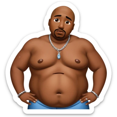 tupac, sobbing large tears, really fat and obese belly sticker