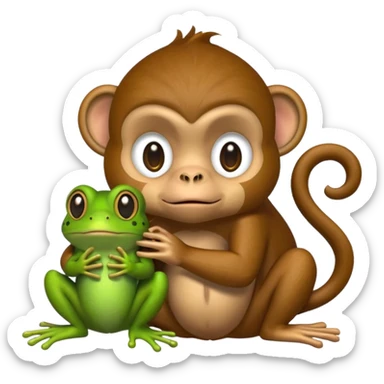 Monkey holding a frog looking guilty sticker