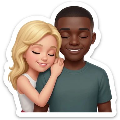 Blonde woman snuggling with Black man with shaved head sticker