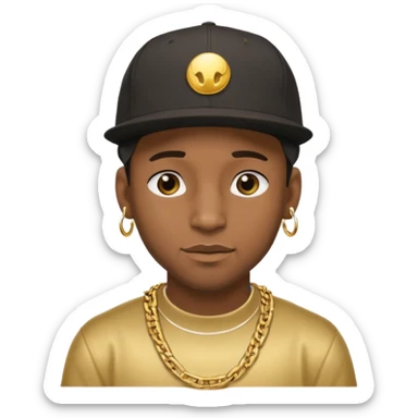 black guy with golden chains earloops and a snapback cap sticker