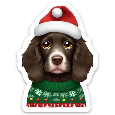 Boykin spaniel puppy wearing Christmas sweater  sticker