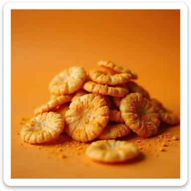 a pile of photorealistic Cheetos snacks, showing their signature orange dust sticker