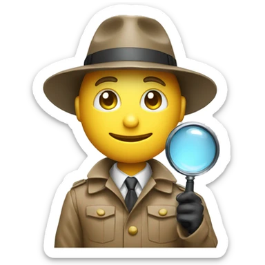 a man in a detective suit, in a raincoat, with a hat and a magnifying glass in his hands. White skin sticker
