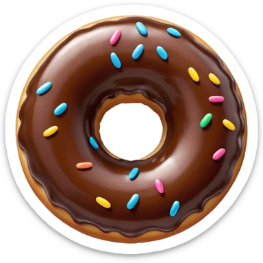 A glossy chocolate-glazed donut emoji with colorful sprinkles, rendered in a bright, clean, 3D cartoon style. Soft lighting, smooth texture, vibrant colors, and a playful, appetizing look. sticker