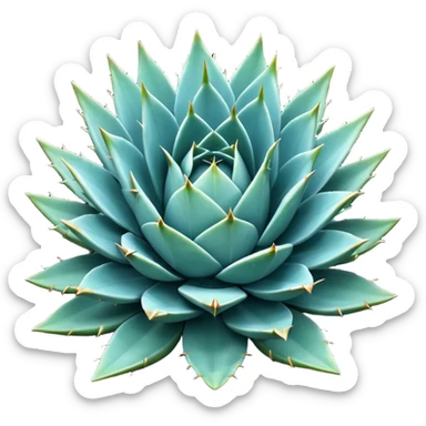 Cinematic Realistic Agave Emoji, Bold and spiky, with long, pointed leaves forming a rosette pattern. The sharp edges and soft blue-green hue exude a sense of rugged beauty and desert resilience. Soft glowing outline, capturing the essence of survival and strength in a striking agave plant! sticker
