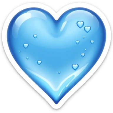 A blue heart made of clear, transparent water. It looks wet sticker