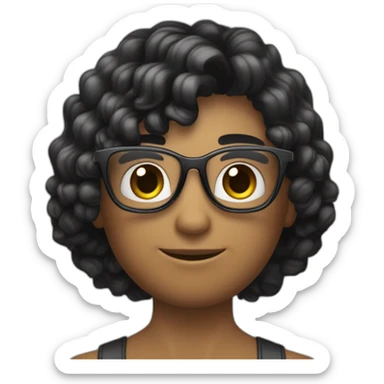 Beau jeune brun cheveux noir bouclé coupe dégradé avec une tortue met de lunette noir et grand de taille et musclé sticker